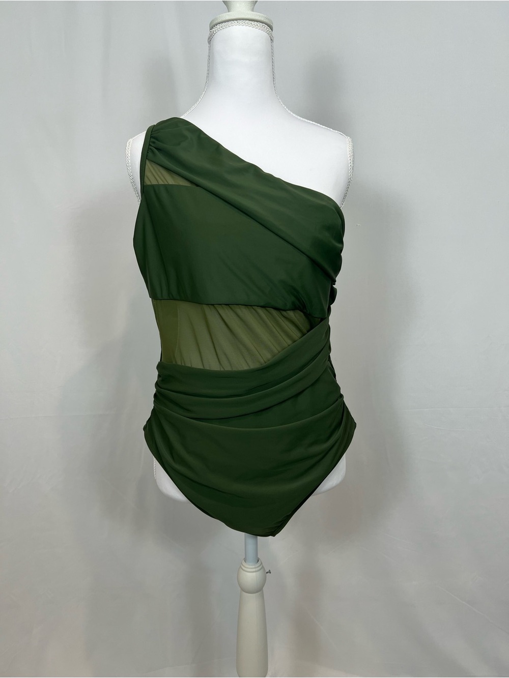 One-Shoulder Olive Green Draped One Piece Swimsuit